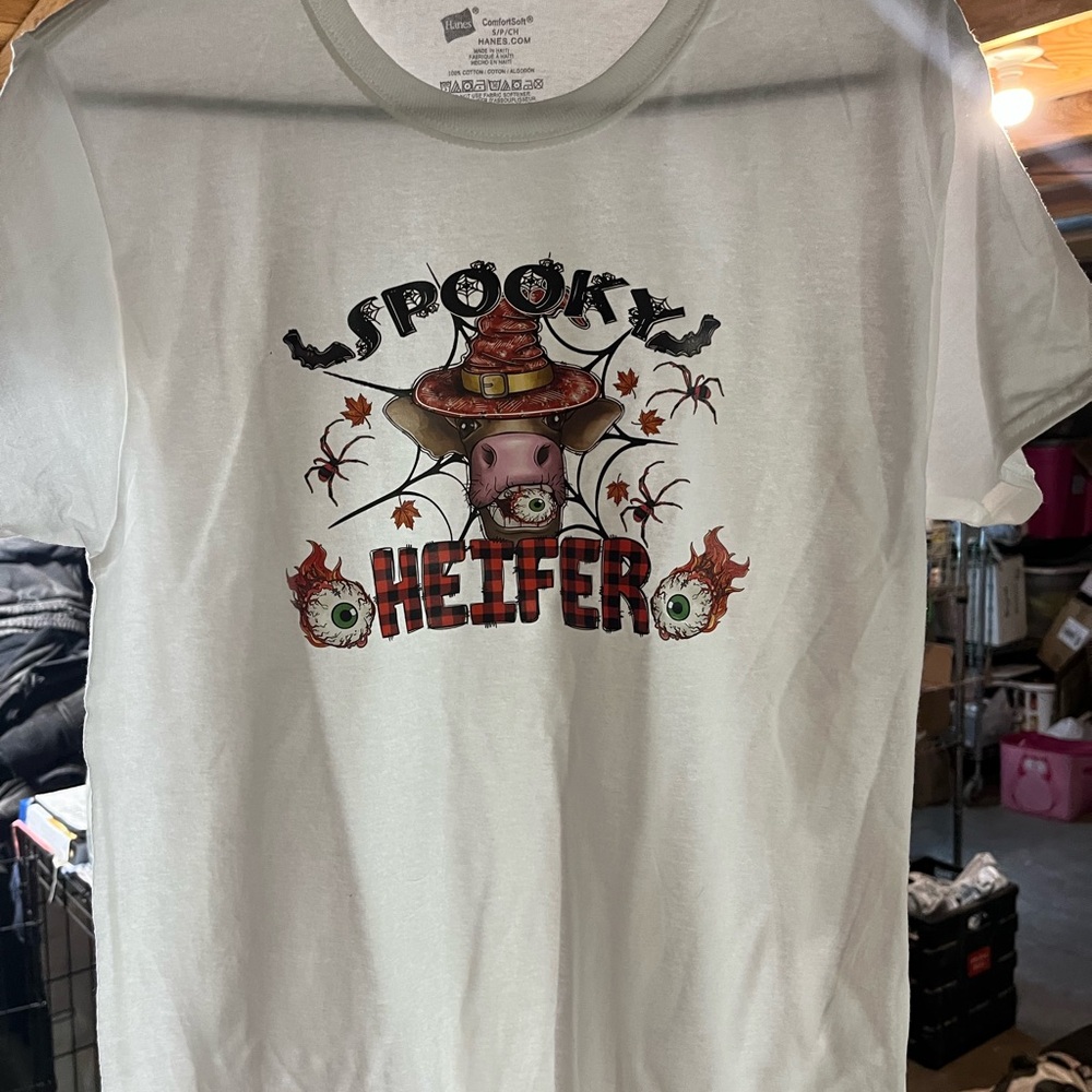 Spooky Heifer White T-Shirt size small to XXL custom orders and sizes welcome